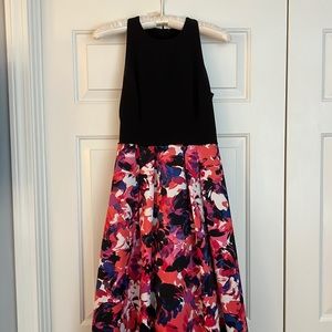 Womens Floor Length Gown Black and Floral Design